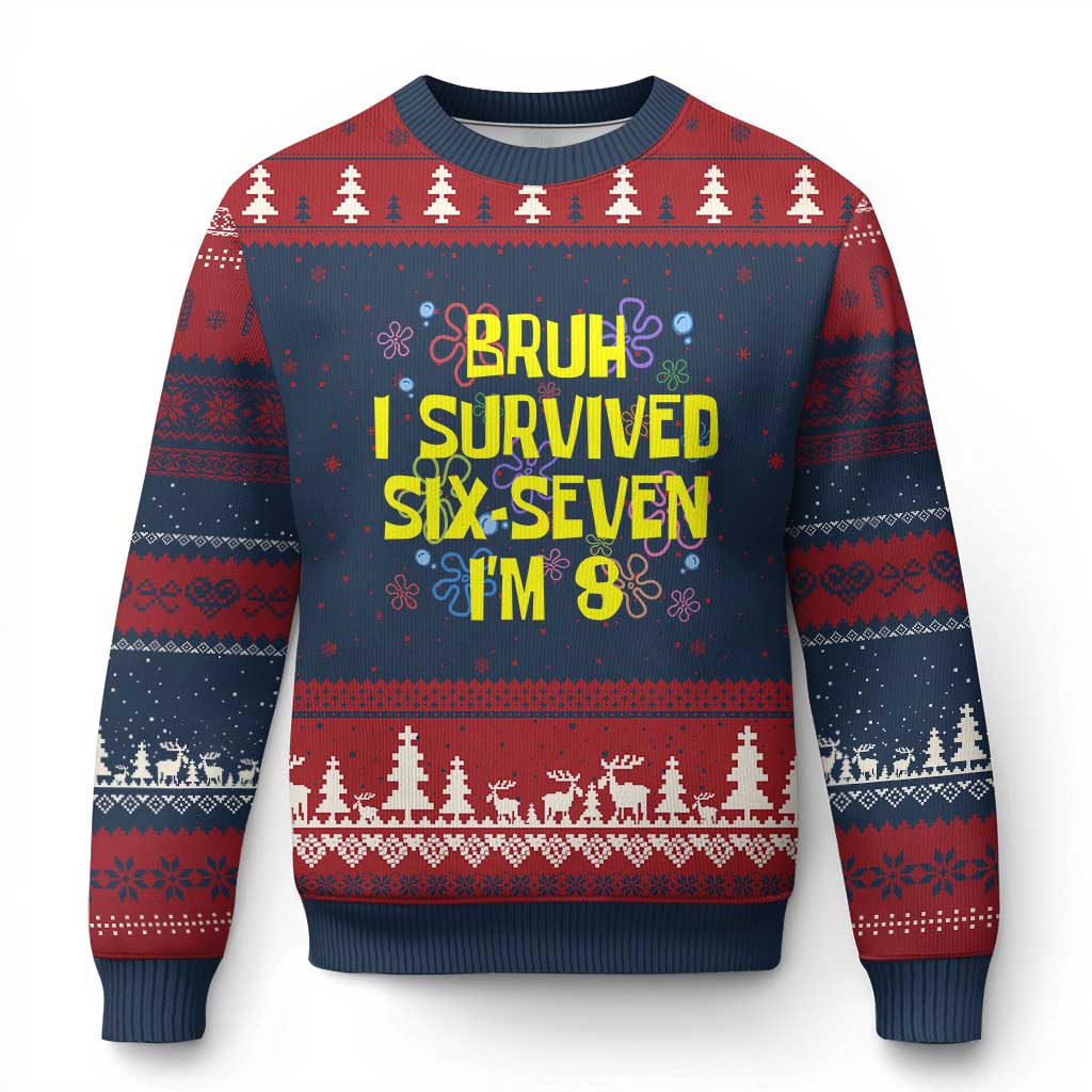 8th Birthday Ugly Christmas Sweater Im 8 Year Old Bruh I Survived 67 Colorful Bubble Flower