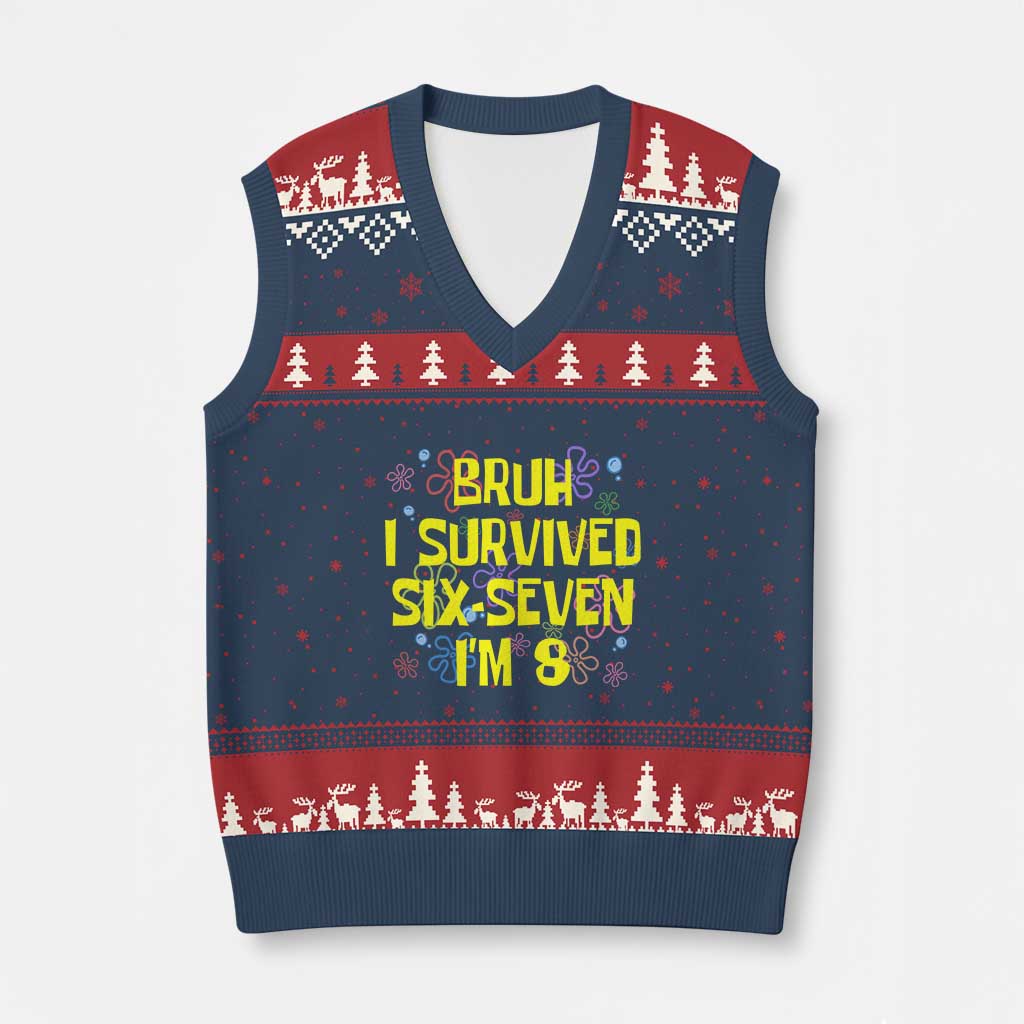 8th Birthday V-Neck Knit Sweater Vest Im 8 Year Old Bruh I Survived 67 Colorful Bubble Flower