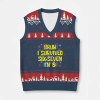 8th Birthday V-Neck Knit Sweater Vest Im 8 Year Old Bruh I Survived 67 Colorful Bubble Flower