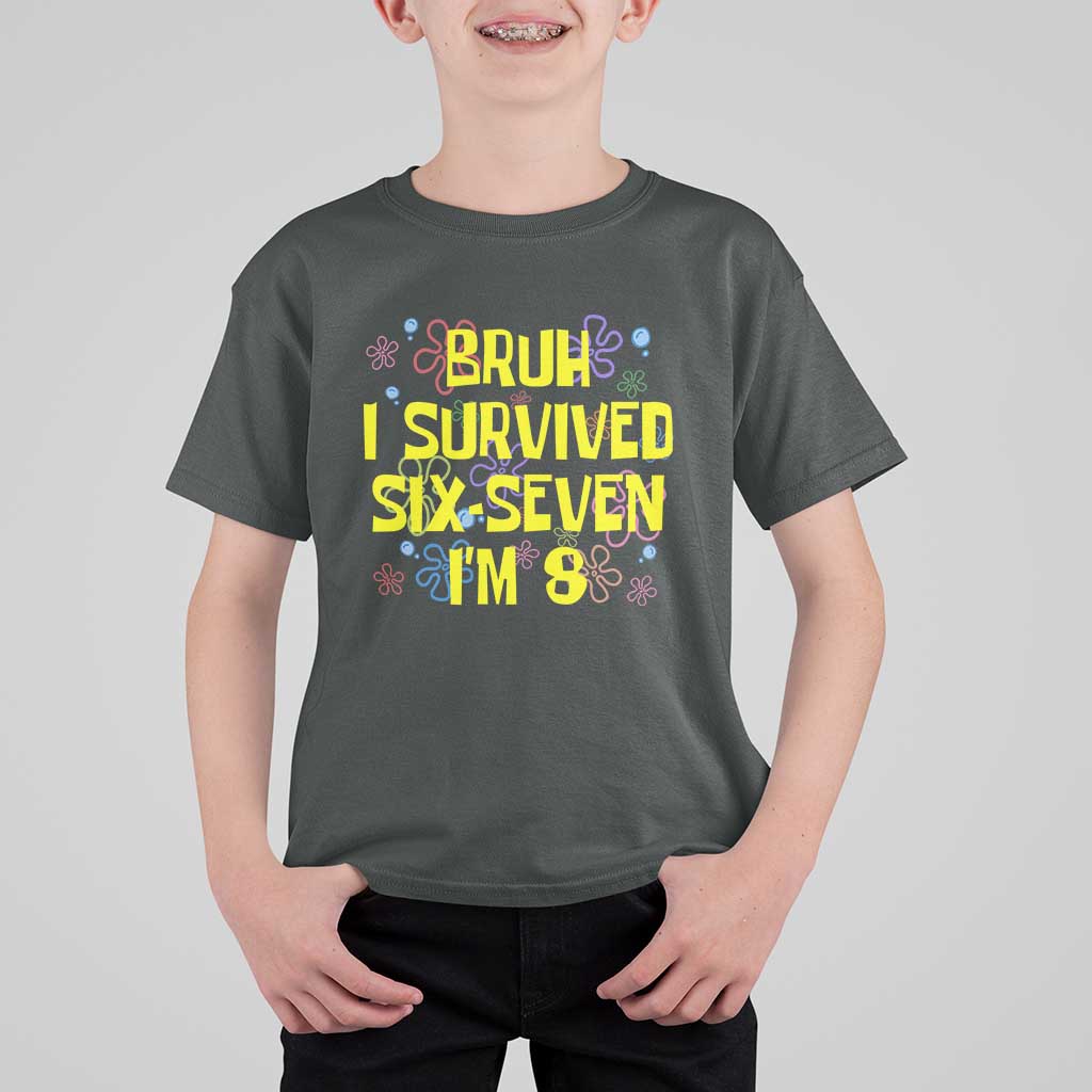 8th Birthday T Shirt For Kid Im 8 Year Old Bruh I Survived 67 Colorful Bubble Flower