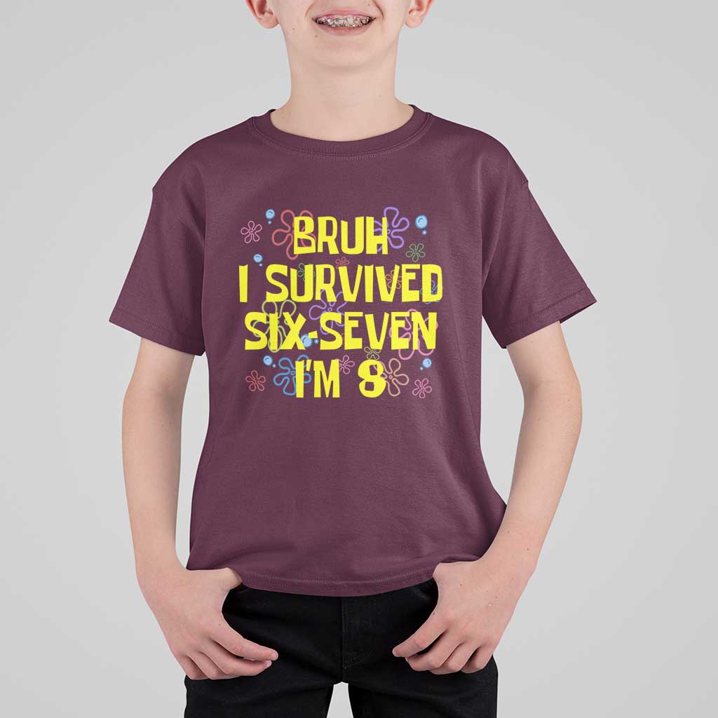 8th Birthday T Shirt For Kid Im 8 Year Old Bruh I Survived 67 Colorful Bubble Flower
