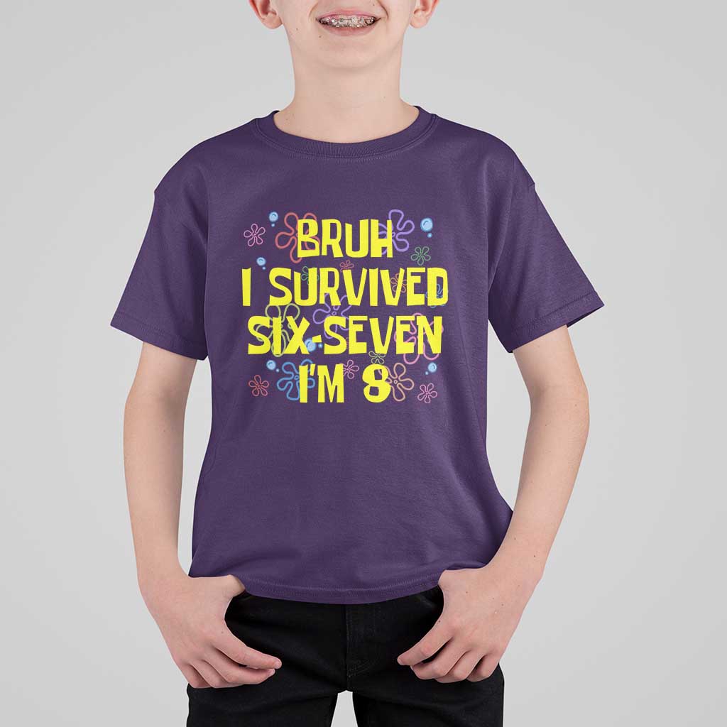 8th Birthday T Shirt For Kid Im 8 Year Old Bruh I Survived 67 Colorful Bubble Flower