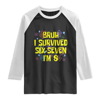 8th Birthday Raglan Shirt Im 8 Year Old Bruh I Survived 67 Colorful Bubble Flower