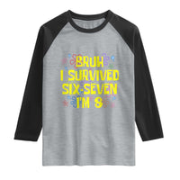 8th Birthday Raglan Shirt Im 8 Year Old Bruh I Survived 67 Colorful Bubble Flower