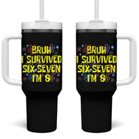 8th Birthday Tumbler With Handle Im 8 Year Old Bruh I Survived 67 Colorful Bubble Flower