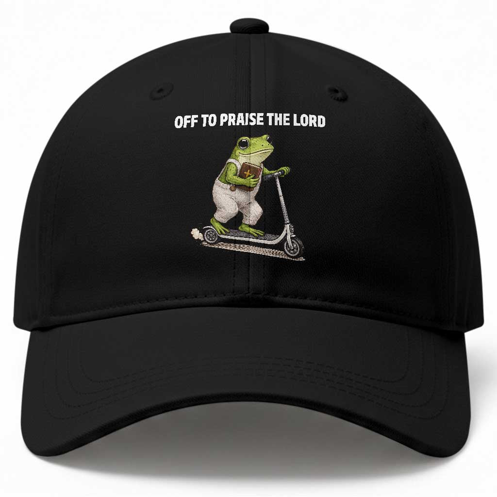 Funny Christian Frog Baseball Cap Off To Praise The Lord