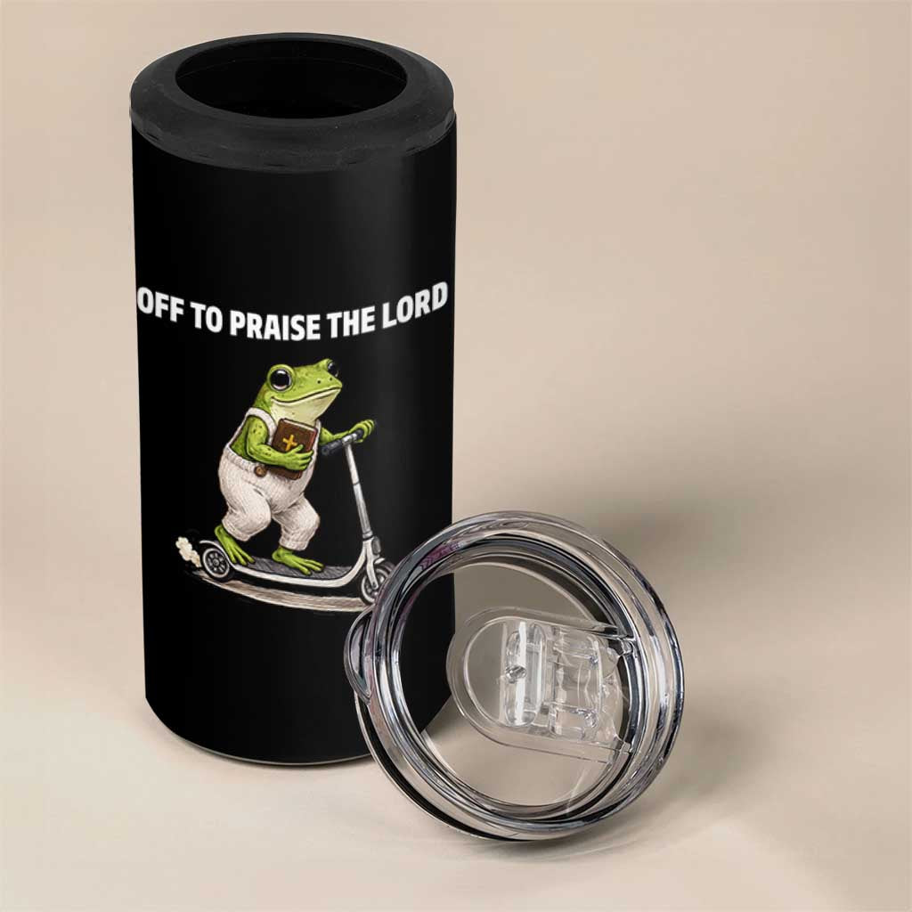 Funny Christian Frog 4 in 1 Can Cooler Tumbler Off To Praise The Lord
