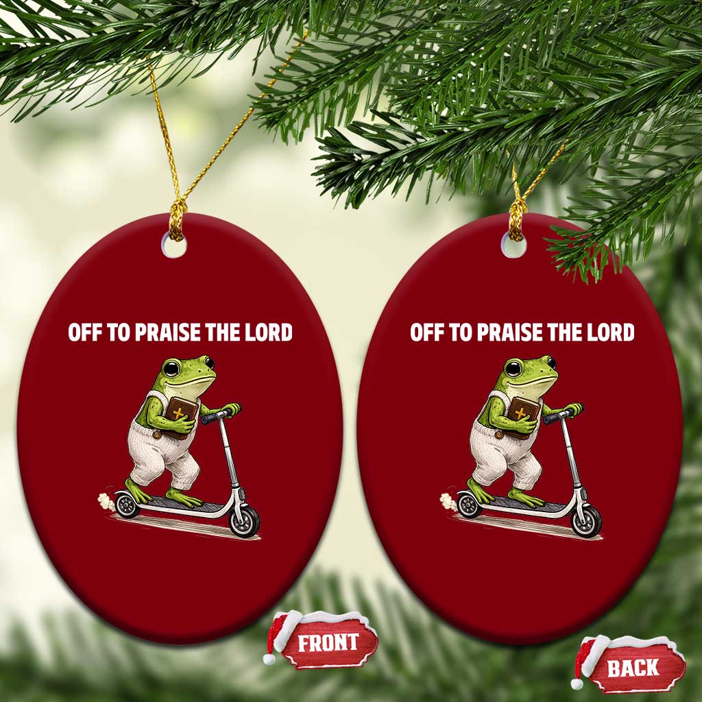 Funny Christian Frog Ceramic Ornament Off To Praise The Lord
