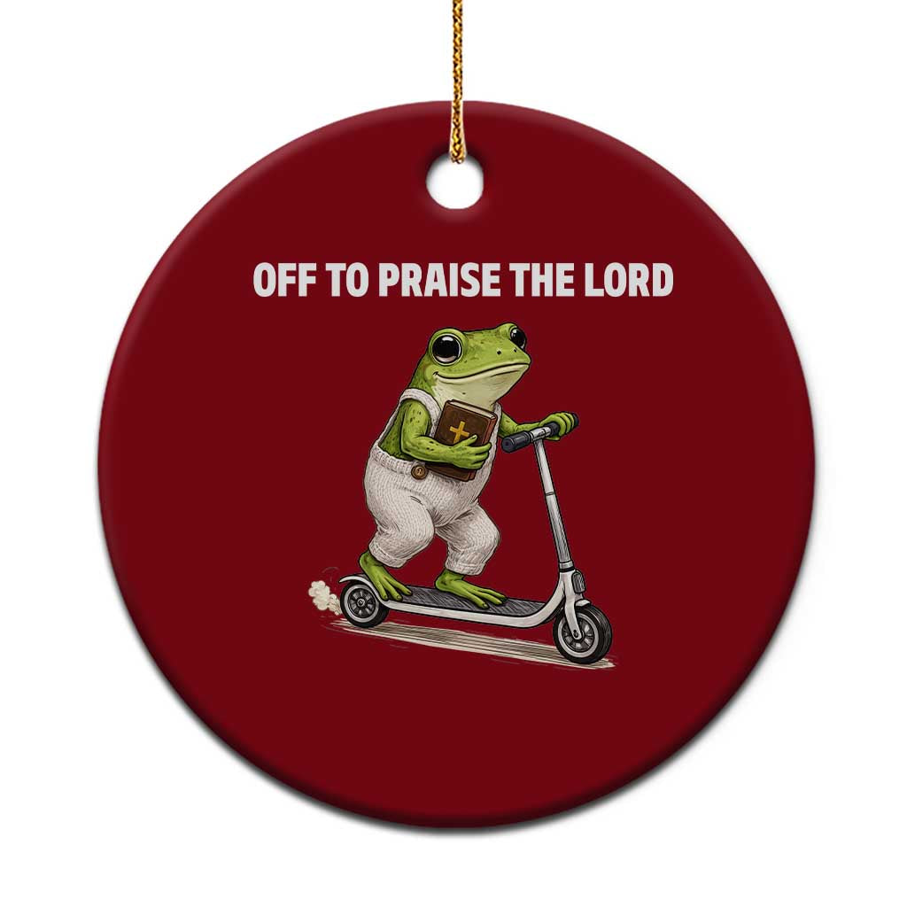 Funny Christian Frog Ceramic Ornament Off To Praise The Lord