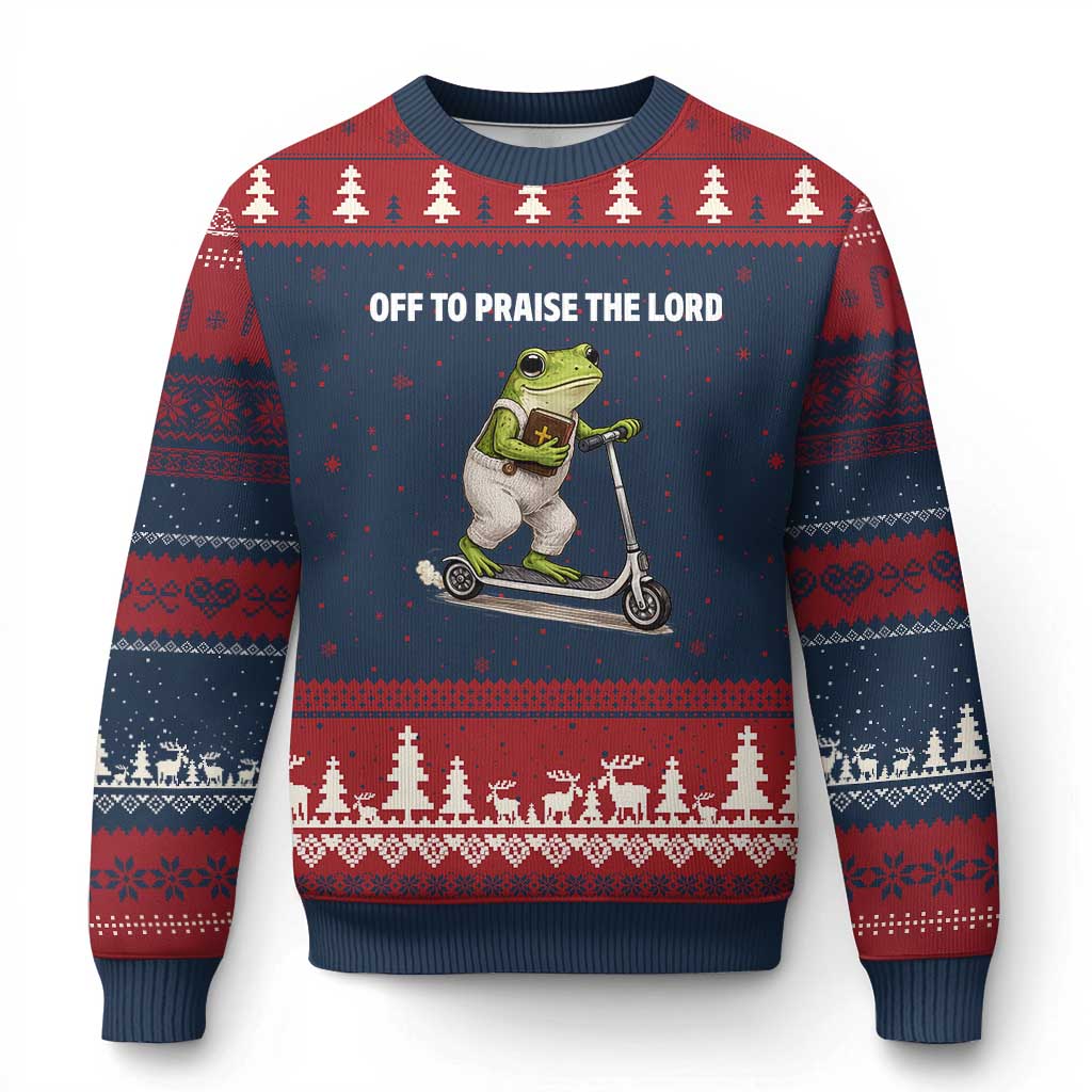 Funny Christian Frog Ugly Christmas Sweater Off To Praise The Lord