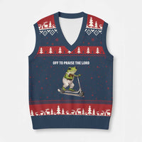 Funny Christian Frog V-Neck Knit Sweater Vest Off To Praise The Lord