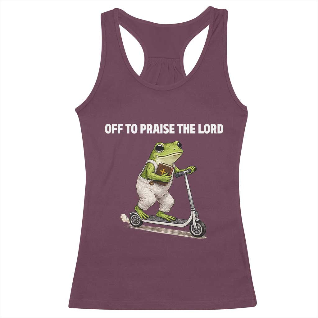 Funny Christian Frog Racerback Tank Top Off To Praise The Lord