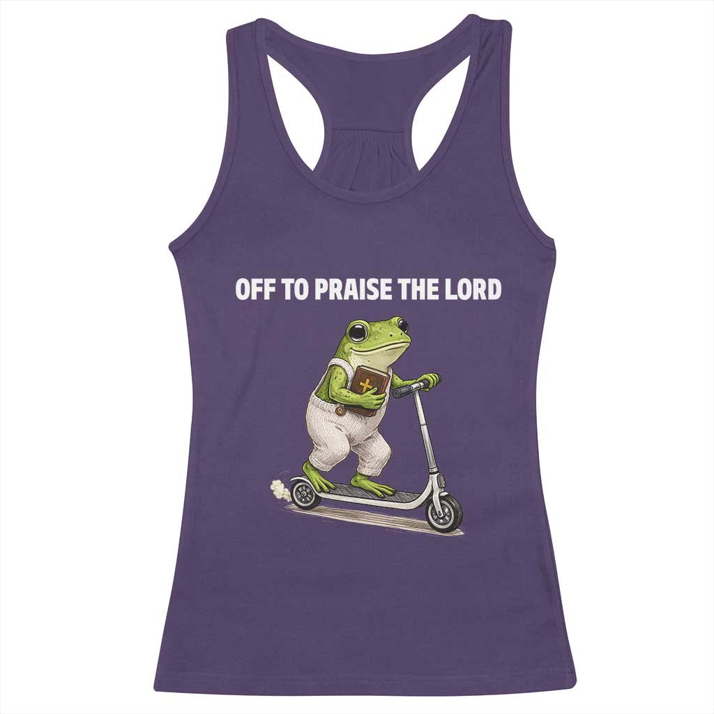 Funny Christian Frog Racerback Tank Top Off To Praise The Lord