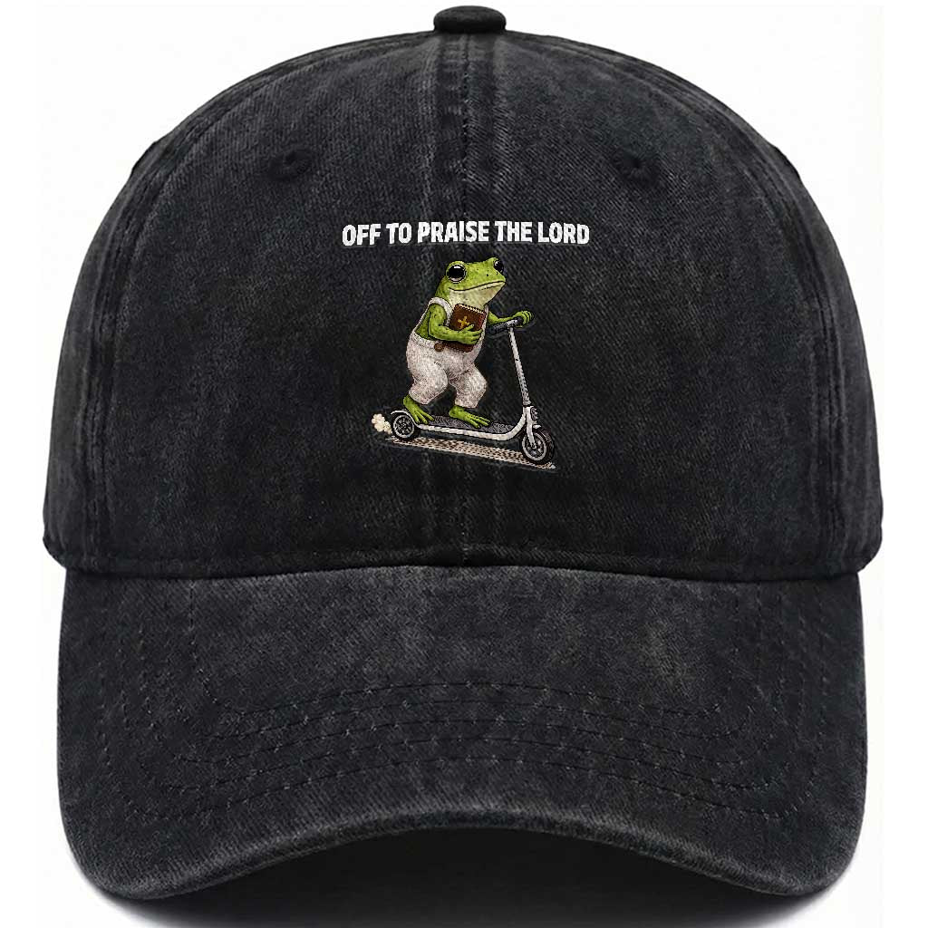 Funny Christian Frog Washed Cotton Baseball Cap Off To Praise The Lord
