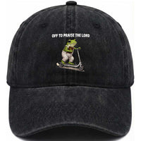 Funny Christian Frog Washed Cotton Baseball Cap Off To Praise The Lord