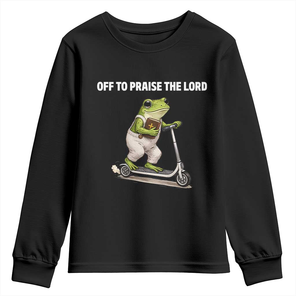 Funny Christian Frog Youth Sweatshirt Off To Praise The Lord