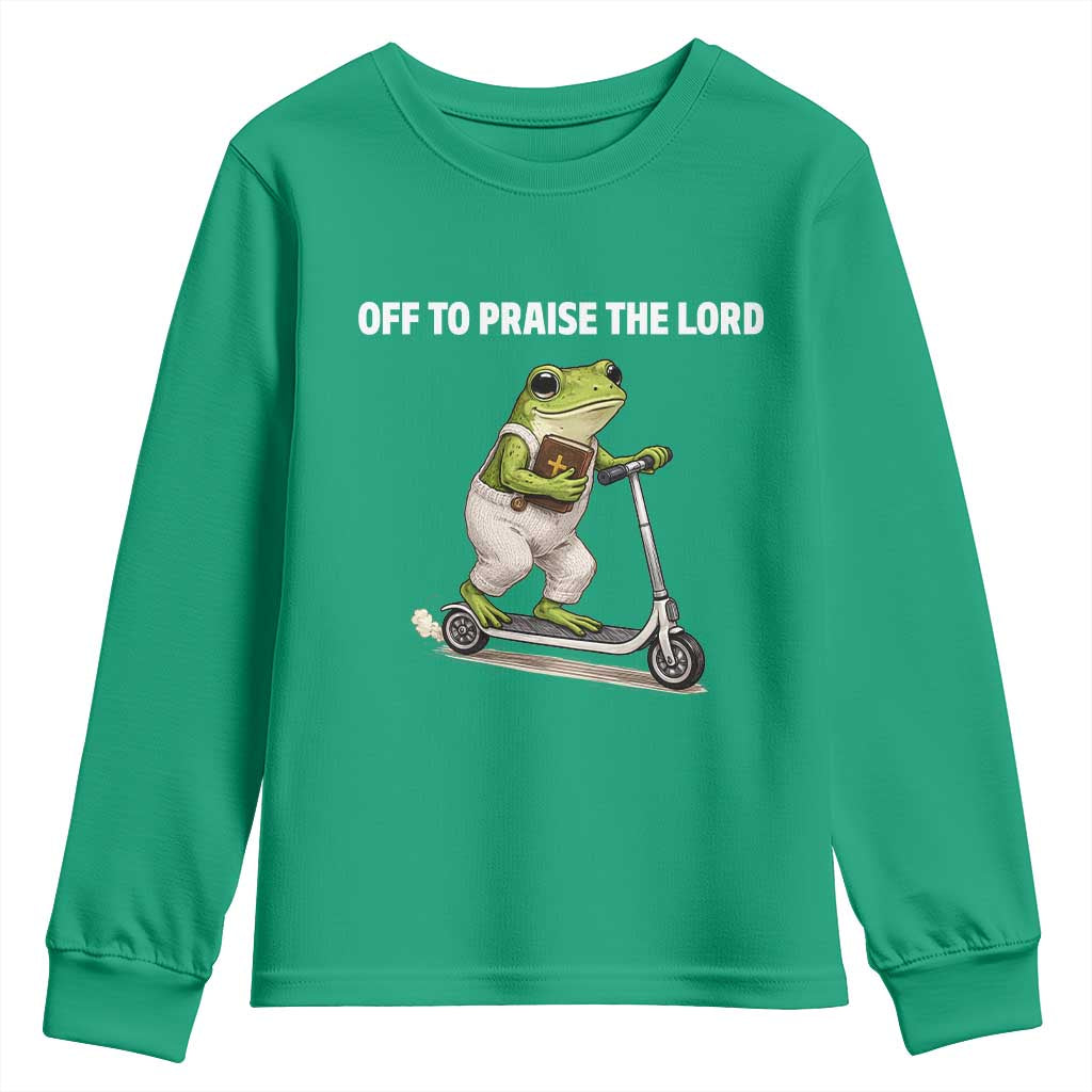 Funny Christian Frog Youth Sweatshirt Off To Praise The Lord
