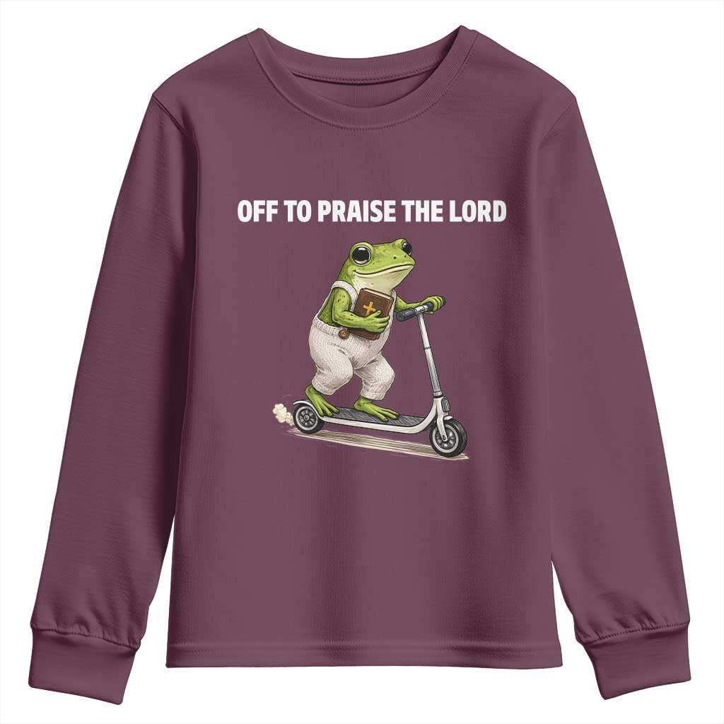 Funny Christian Frog Youth Sweatshirt Off To Praise The Lord