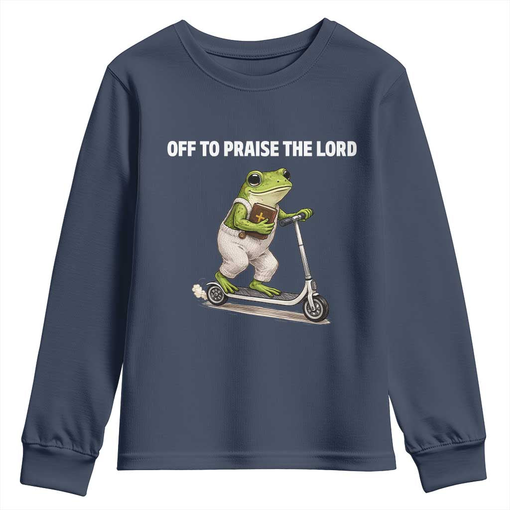 Funny Christian Frog Youth Sweatshirt Off To Praise The Lord