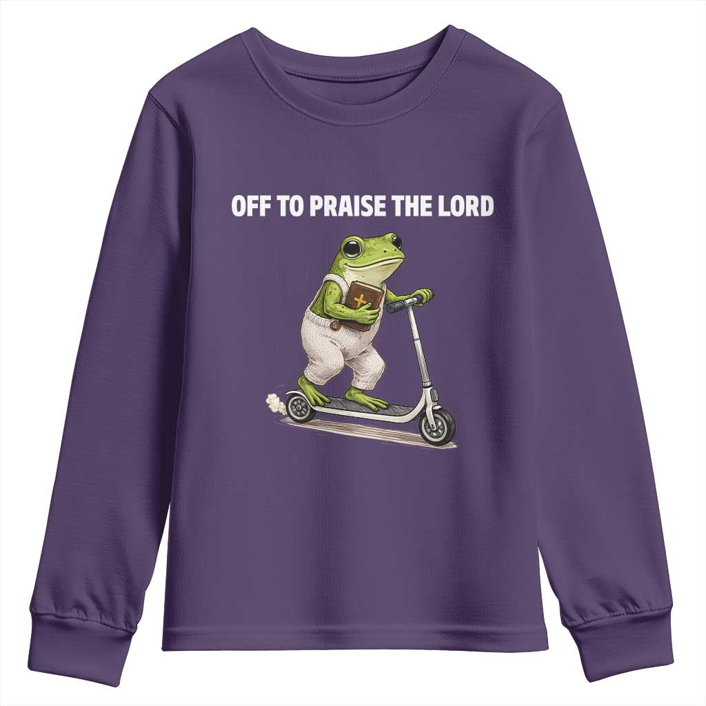 Funny Christian Frog Youth Sweatshirt Off To Praise The Lord