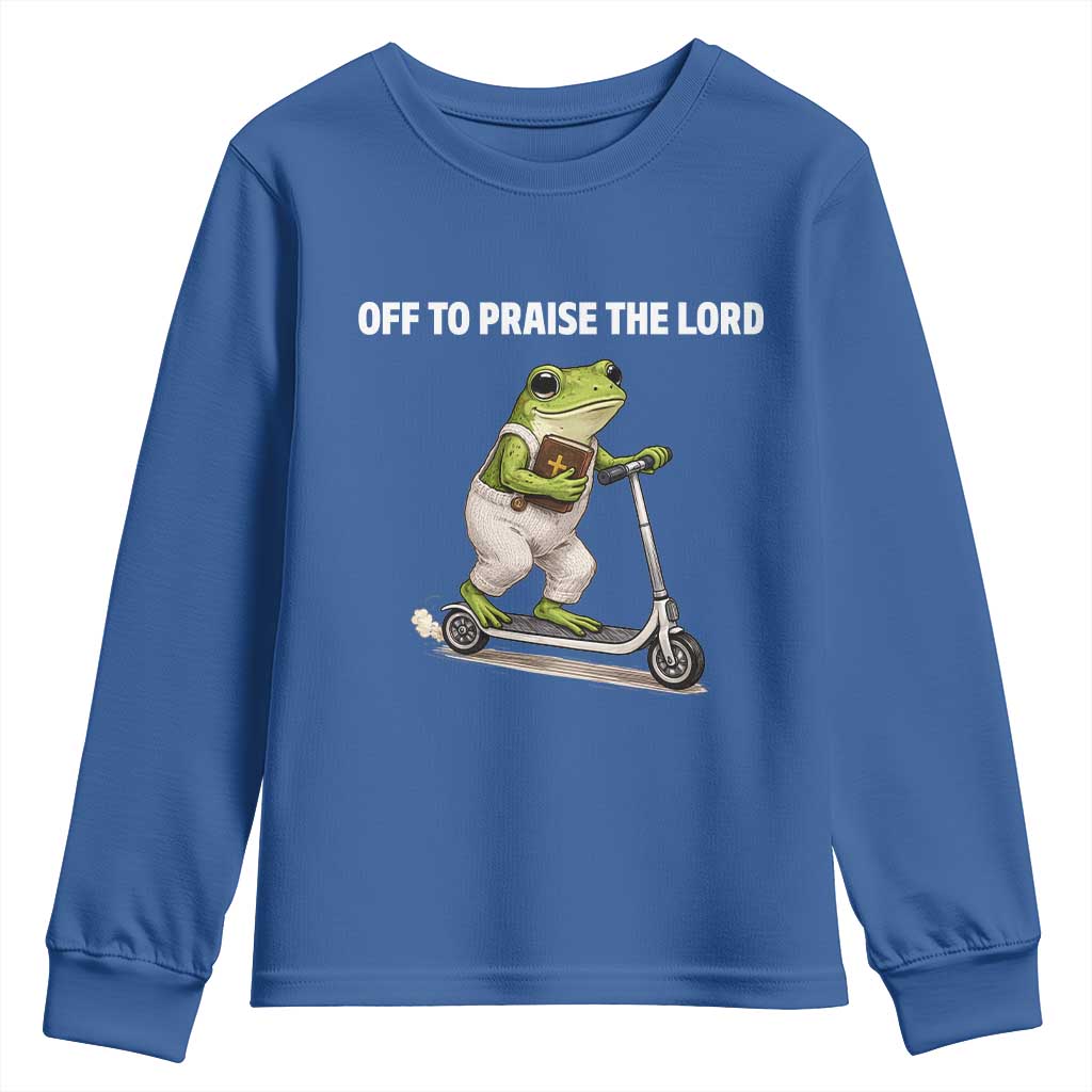 Funny Christian Frog Youth Sweatshirt Off To Praise The Lord