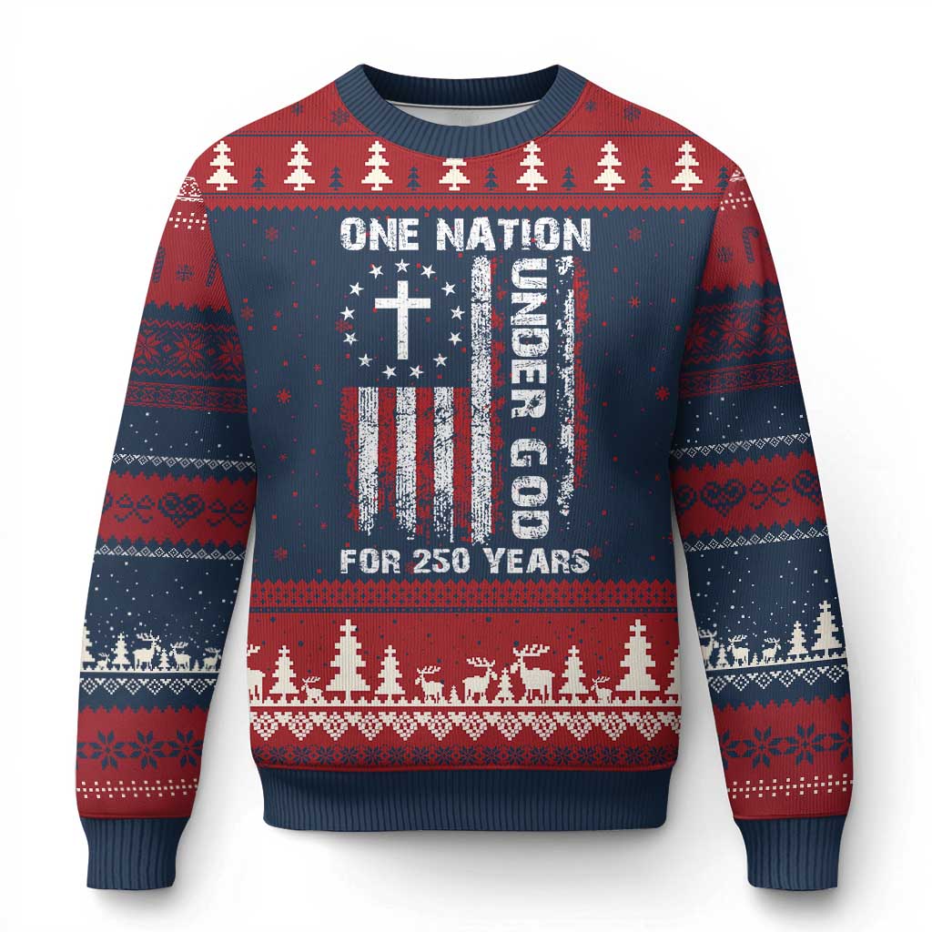 250 Years Anniversary Ugly Christmas Sweater 250th Independence Day Freedom One Nation Under God US Flag