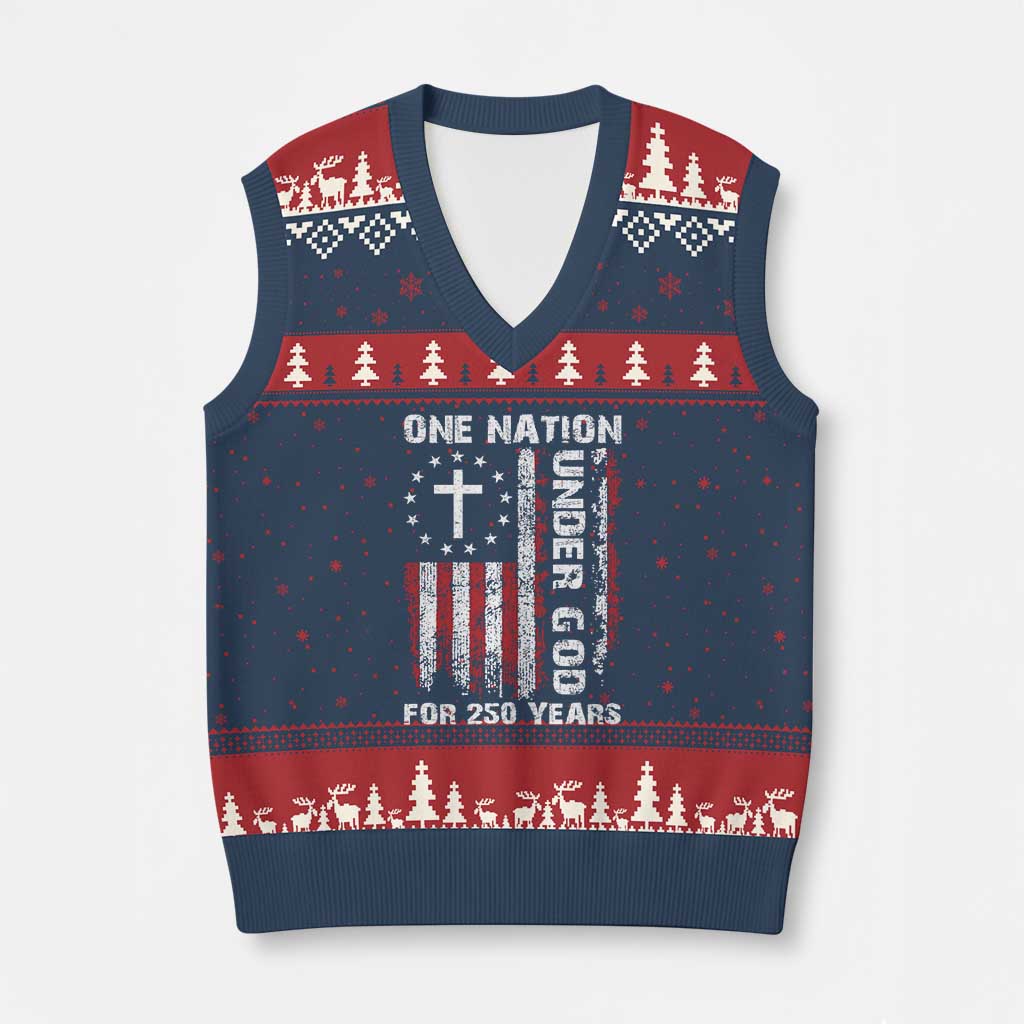250 Years Anniversary V-Neck Knit Sweater Vest 250th Independence Day Freedom One Nation Under God US Flag