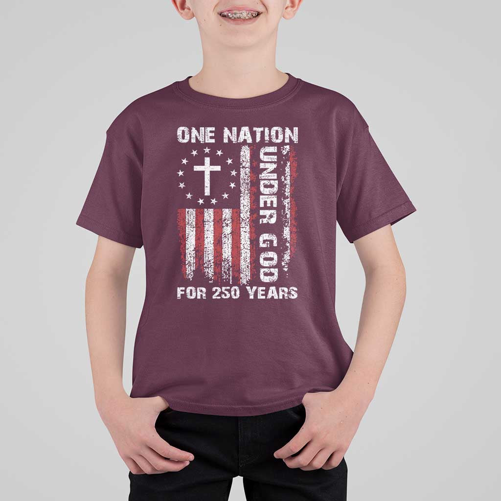 250 Years Anniversary T Shirt For Kid 250th Independence Day Freedom One Nation Under God US Flag