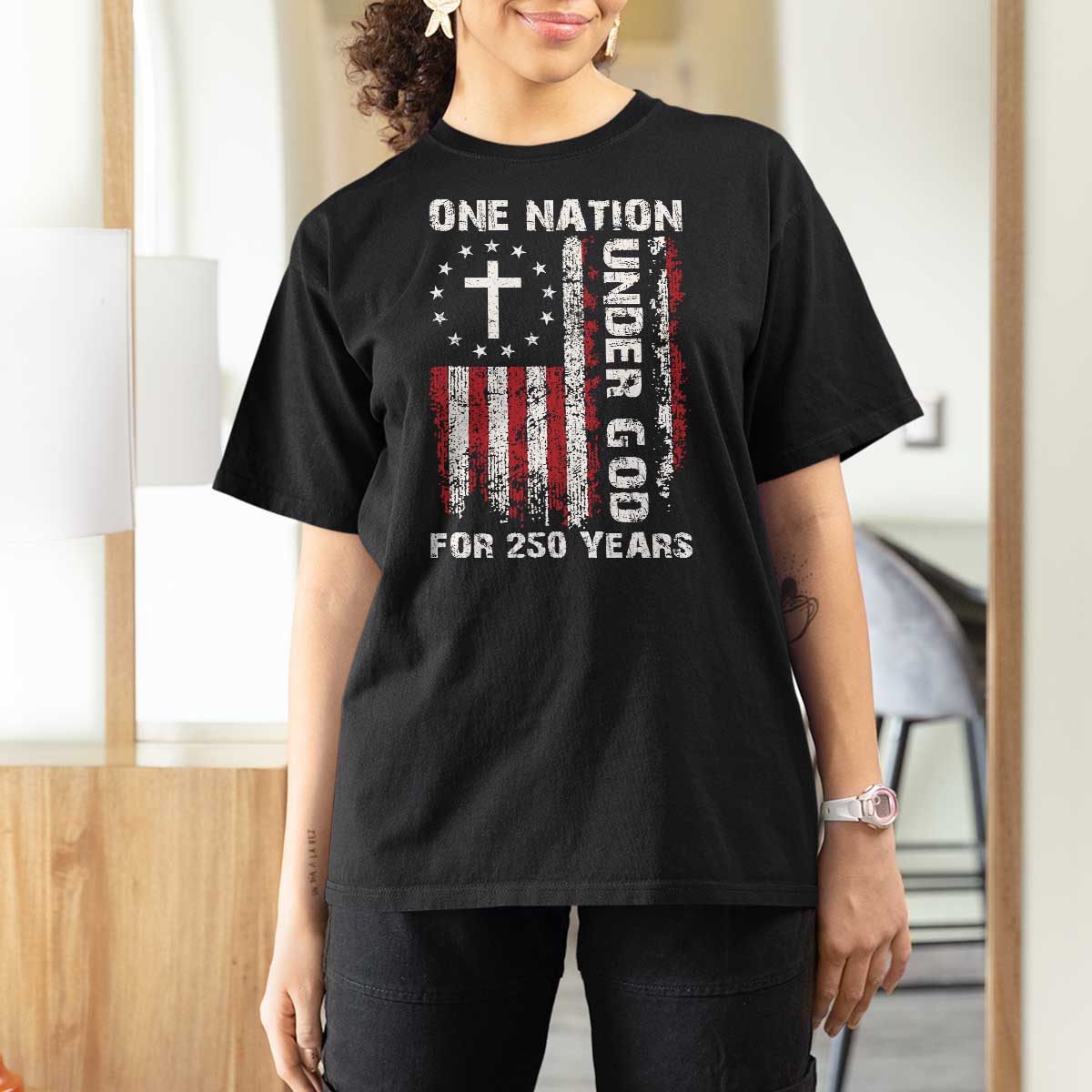250 Years Anniversary T Shirt For Women 250th Independence Day Freedom One Nation Under God US Flag