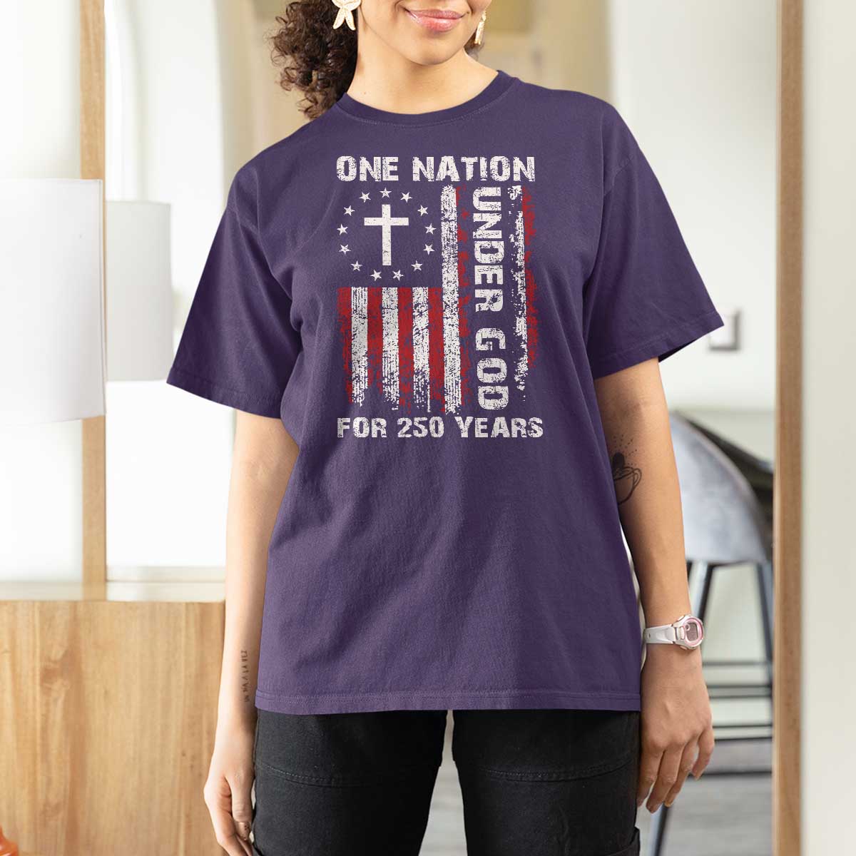 250 Years Anniversary T Shirt For Women 250th Independence Day Freedom One Nation Under God US Flag