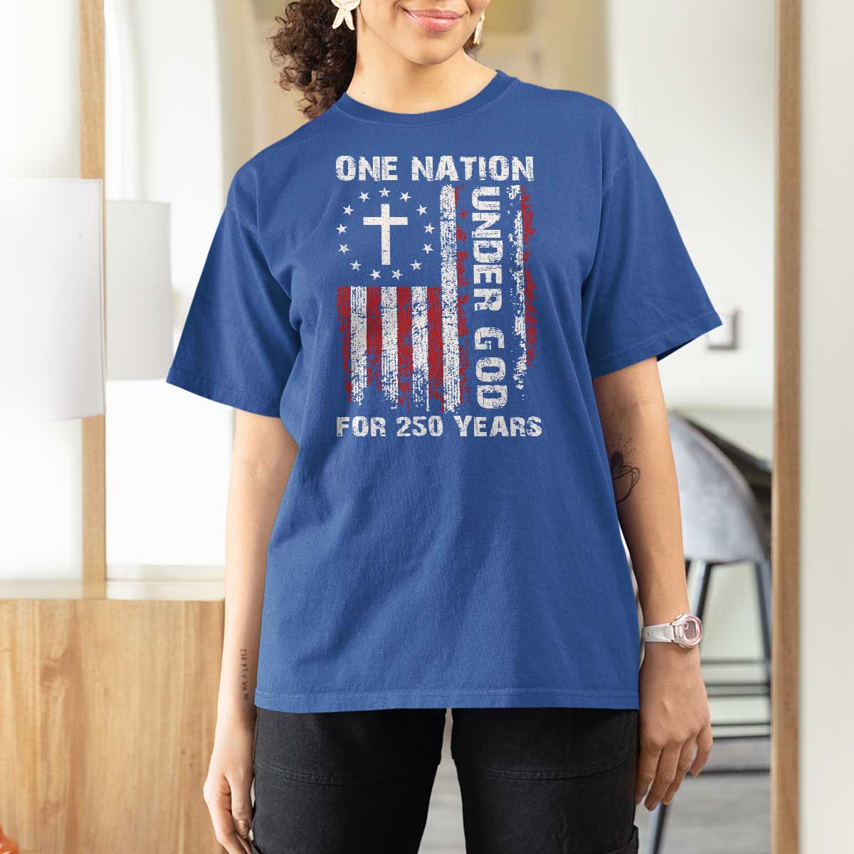 250 Years Anniversary T Shirt For Women 250th Independence Day Freedom One Nation Under God US Flag