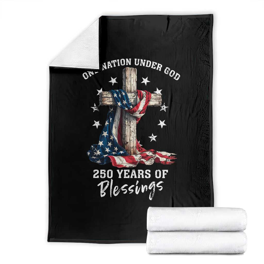 250th Anniversary USA Throw Blanket One Nation Under God US 250 Flag Cross 4th Of July