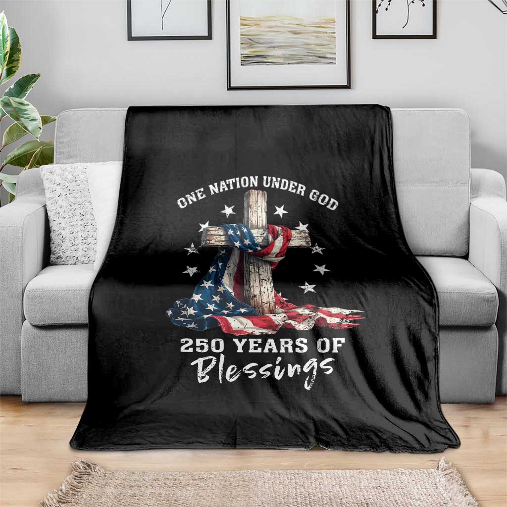 250th Anniversary USA Throw Blanket One Nation Under God US 250 Flag Cross 4th Of July
