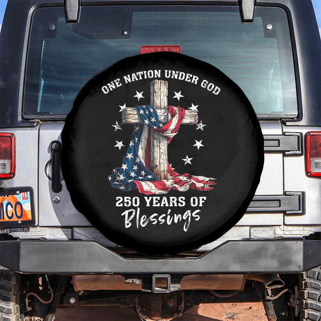 250th Anniversary USA Spare Tire Cover One Nation Under God US 250 Flag Cross 4th Of July