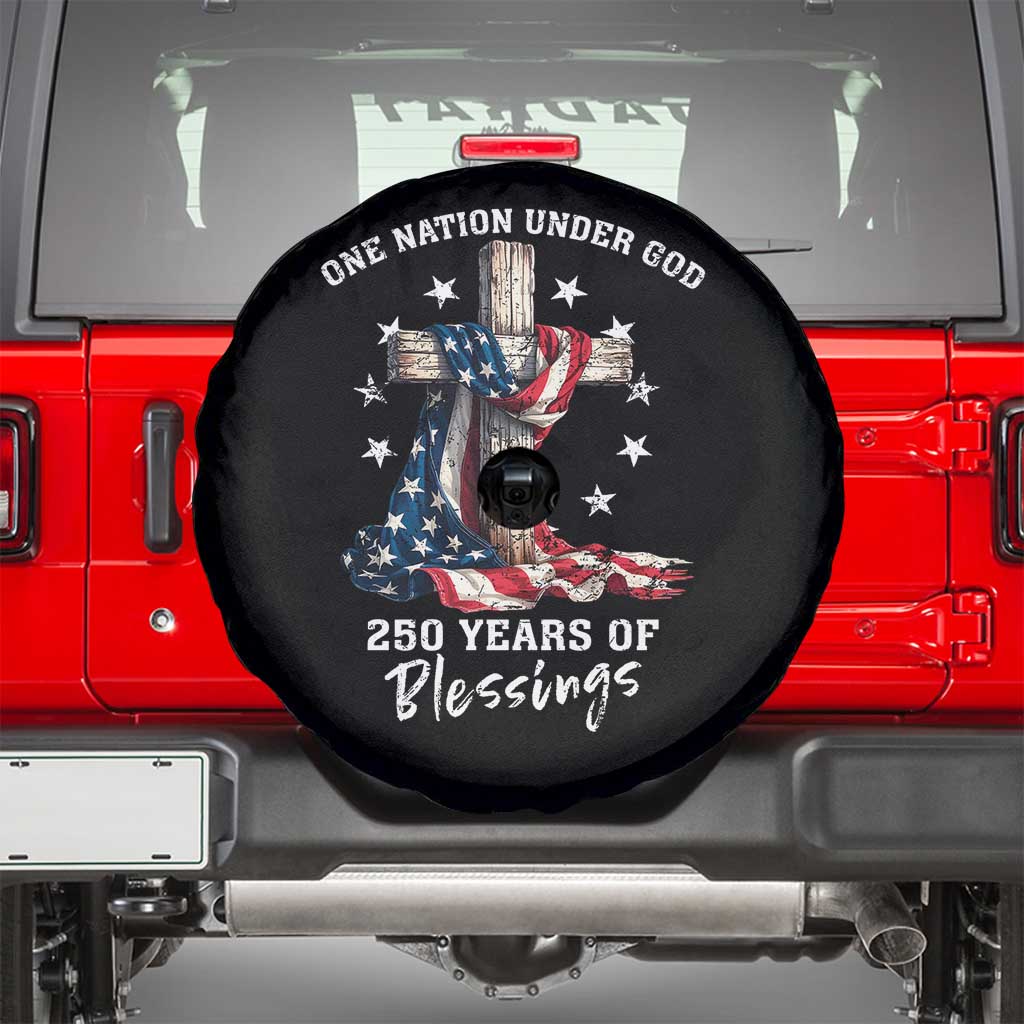250th Anniversary USA Spare Tire Cover One Nation Under God US 250 Flag Cross 4th Of July