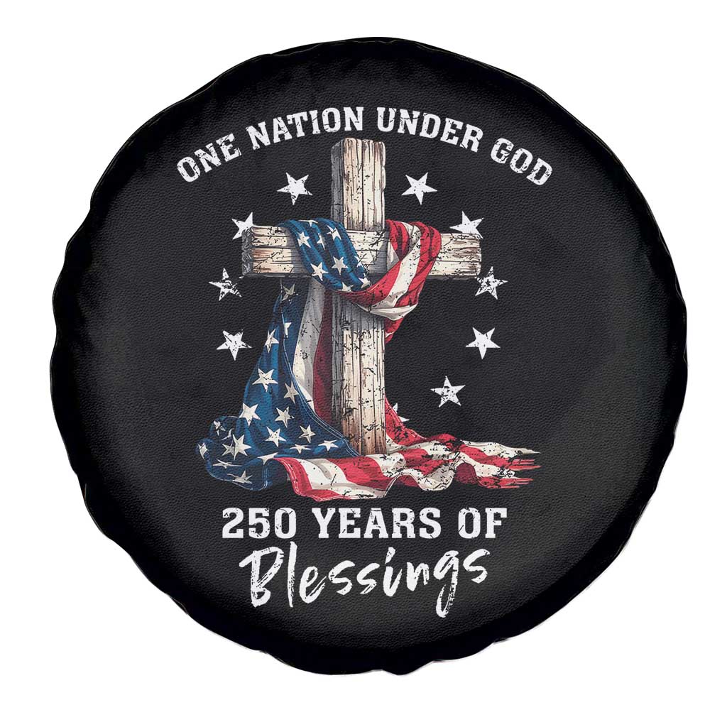 250th Anniversary USA Spare Tire Cover One Nation Under God US 250 Flag Cross 4th Of July