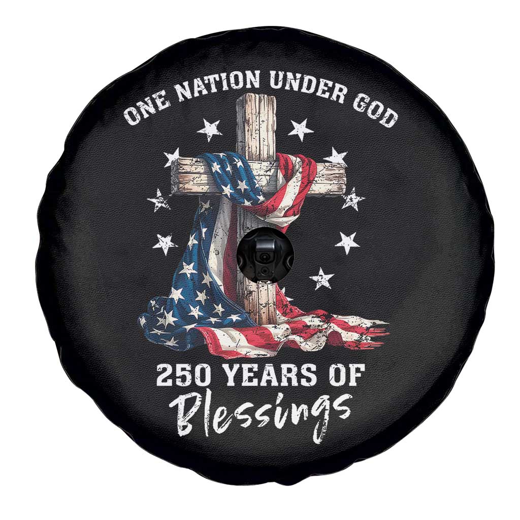 250th Anniversary USA Spare Tire Cover One Nation Under God US 250 Flag Cross 4th Of July