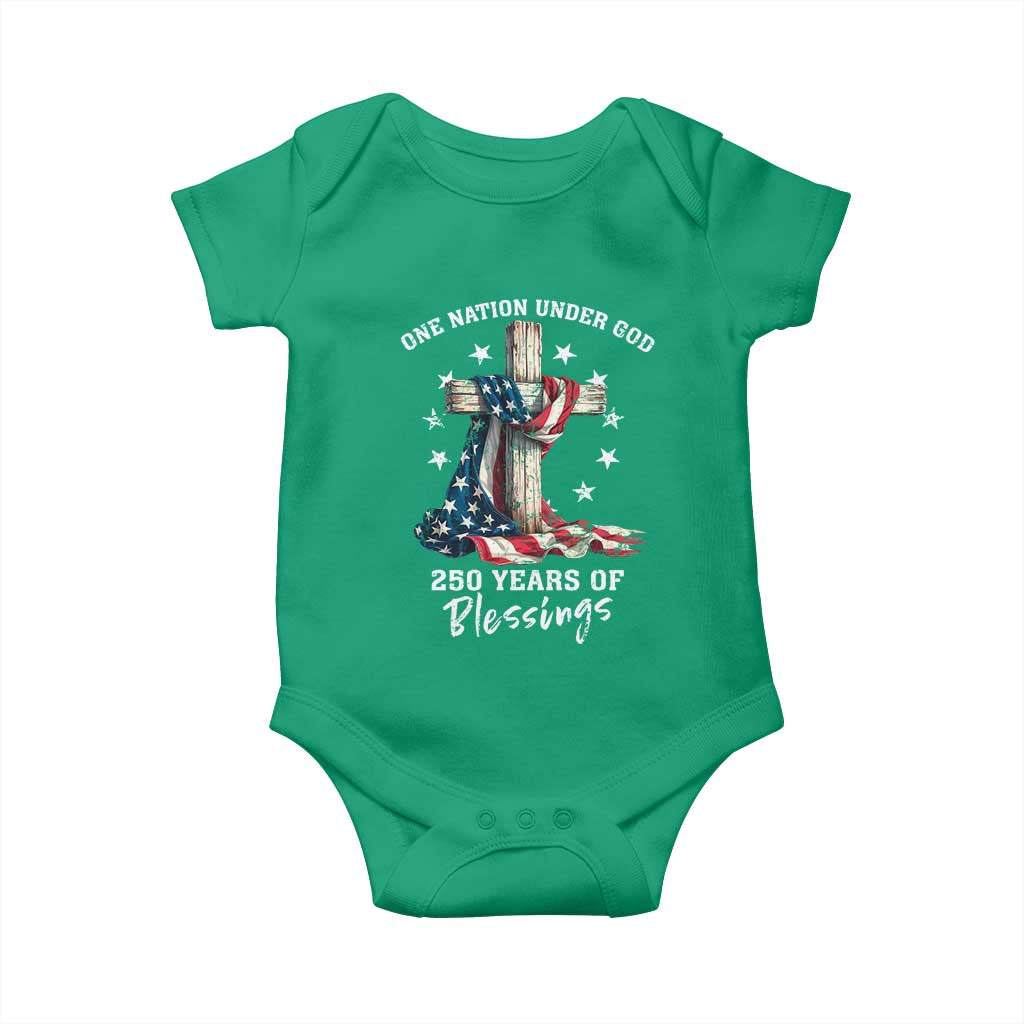 250th Anniversary USA Baby Onesie One Nation Under God US 250 Flag Cross 4th Of July