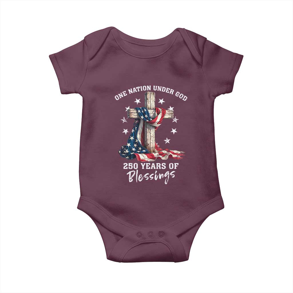 250th Anniversary USA Baby Onesie One Nation Under God US 250 Flag Cross 4th Of July