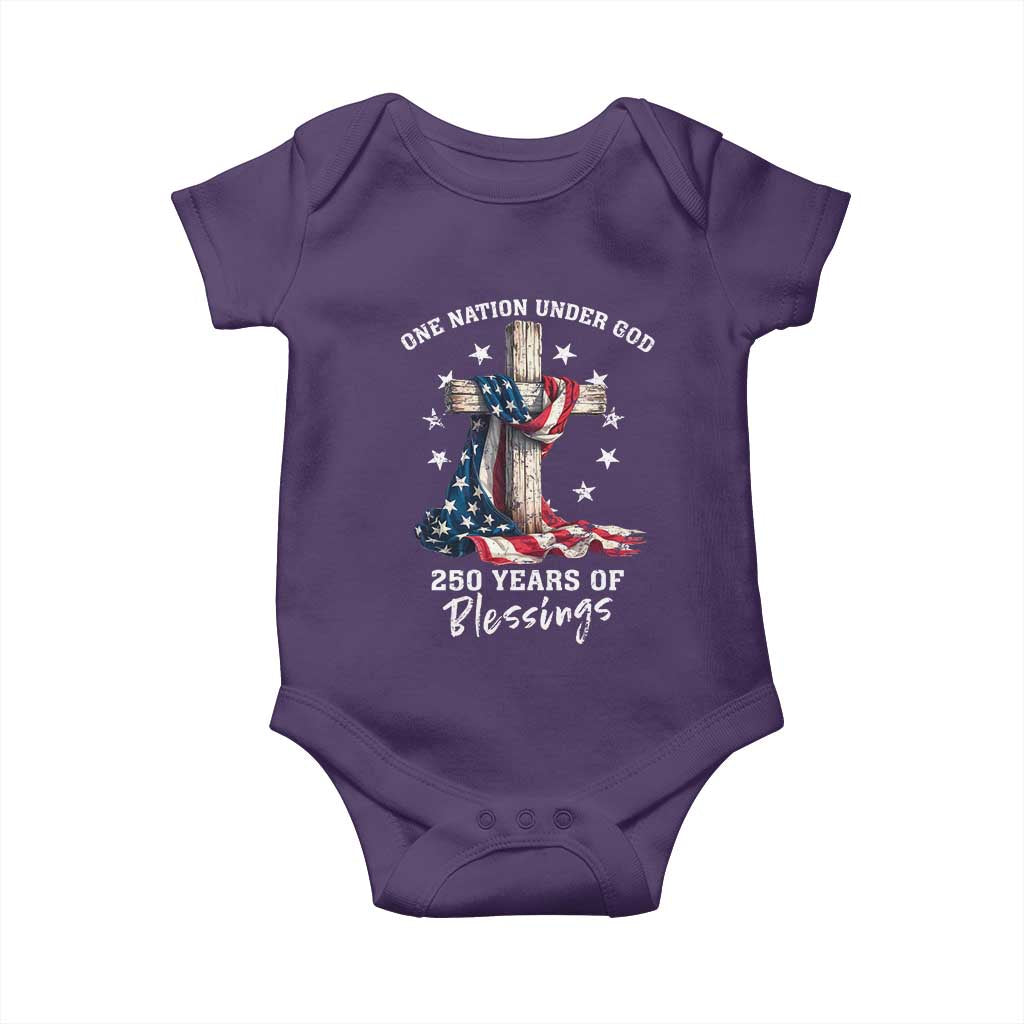 250th Anniversary USA Baby Onesie One Nation Under God US 250 Flag Cross 4th Of July