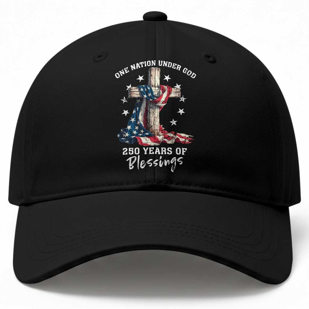 250th Anniversary USA Baseball Cap One Nation Under God US 250 Flag Cross 4th Of July