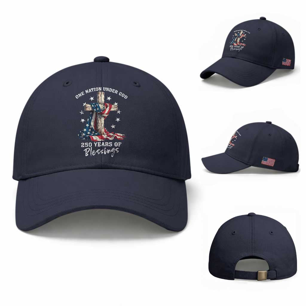 250th Anniversary USA Baseball Cap One Nation Under God US 250 Flag Cross 4th Of July