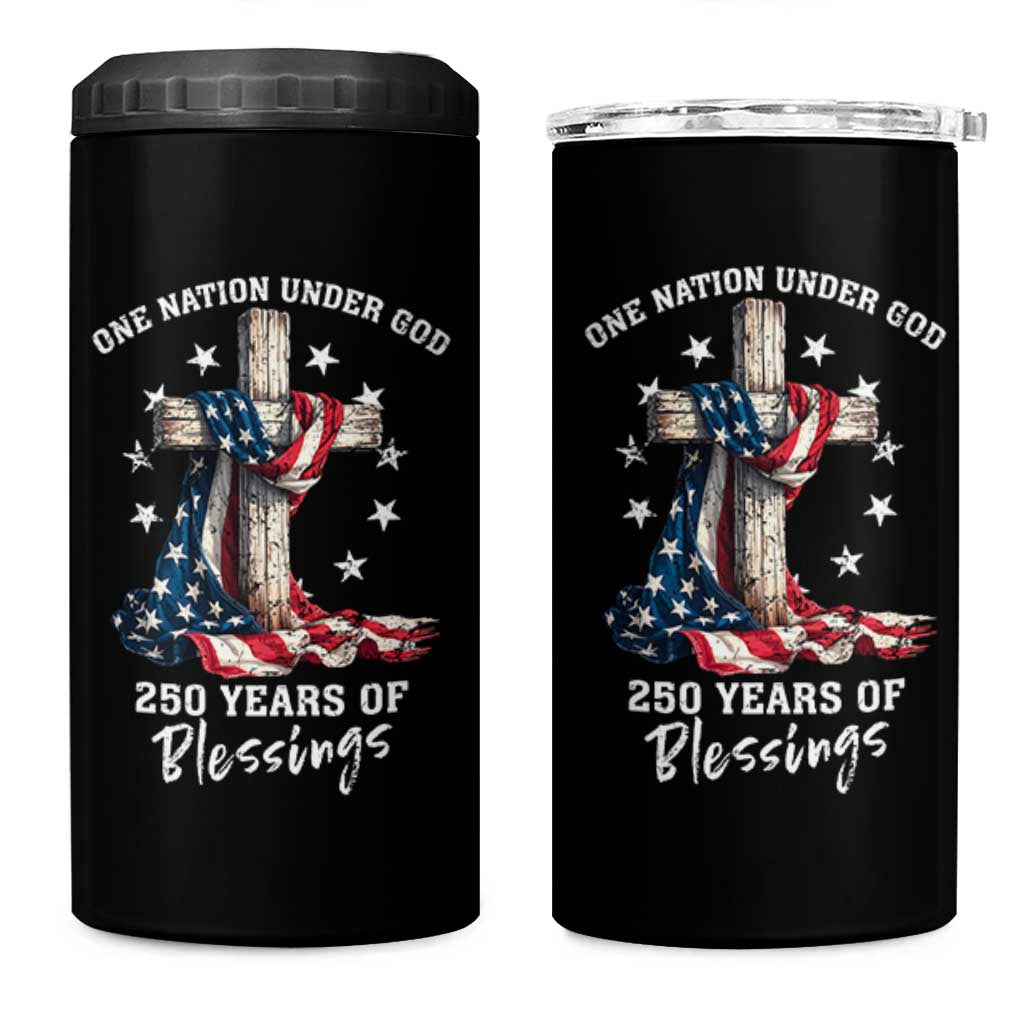 250th Anniversary USA 4 in 1 Can Cooler Tumbler One Nation Under God US 250 Flag Cross 4th Of July