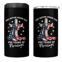 250th Anniversary USA 4 in 1 Can Cooler Tumbler One Nation Under God US 250 Flag Cross 4th Of July