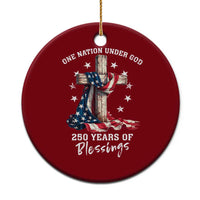 250th Anniversary USA Ceramic Ornament One Nation Under God US 250 Flag Cross 4th Of July
