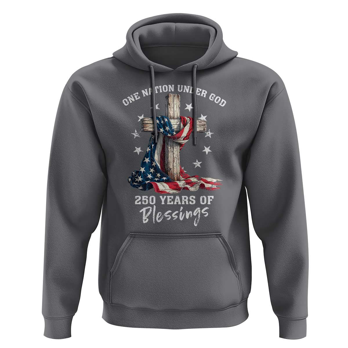 250th Anniversary USA Hoodie One Nation Under God US 250 Flag Cross 4th Of July