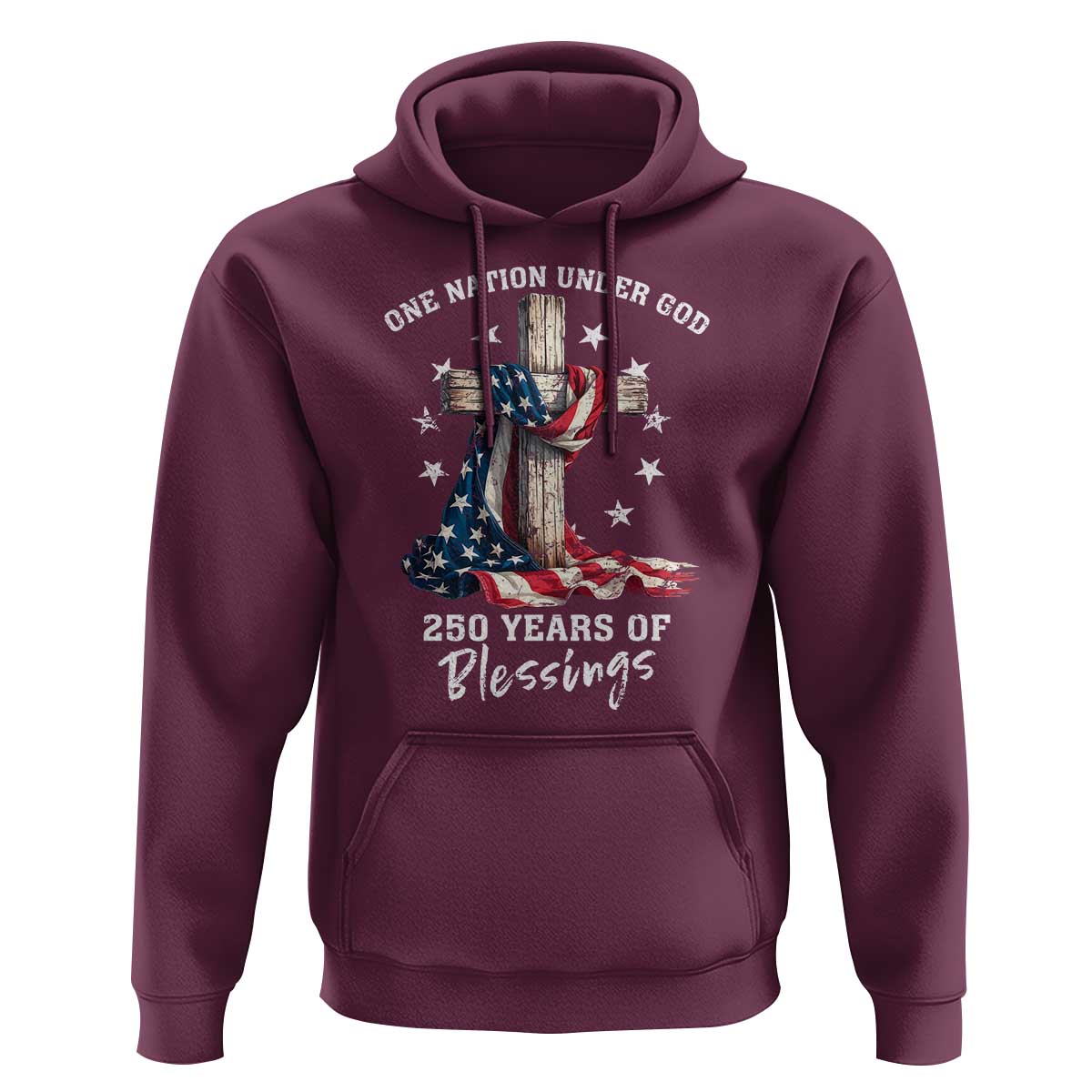 250th Anniversary USA Hoodie One Nation Under God US 250 Flag Cross 4th Of July