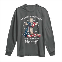 250th Anniversary USA Long Sleeve Shirt One Nation Under God US 250 Flag Cross 4th Of July