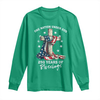 250th Anniversary USA Long Sleeve Shirt One Nation Under God US 250 Flag Cross 4th Of July