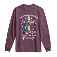 250th Anniversary USA Long Sleeve Shirt One Nation Under God US 250 Flag Cross 4th Of July